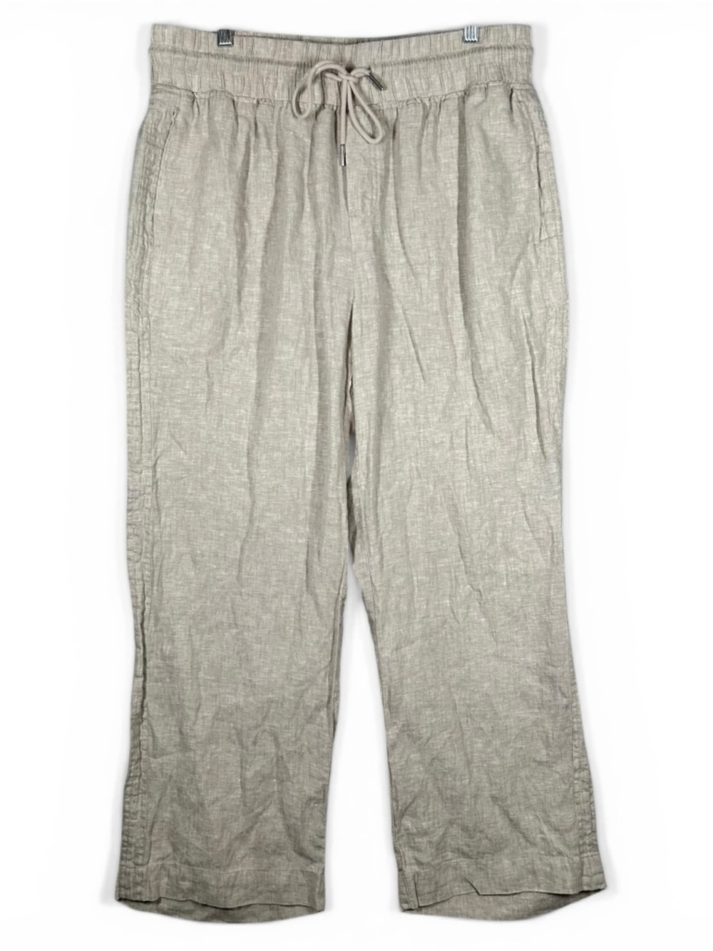 Quince Beige Drawstring Linen-Blend Trousers